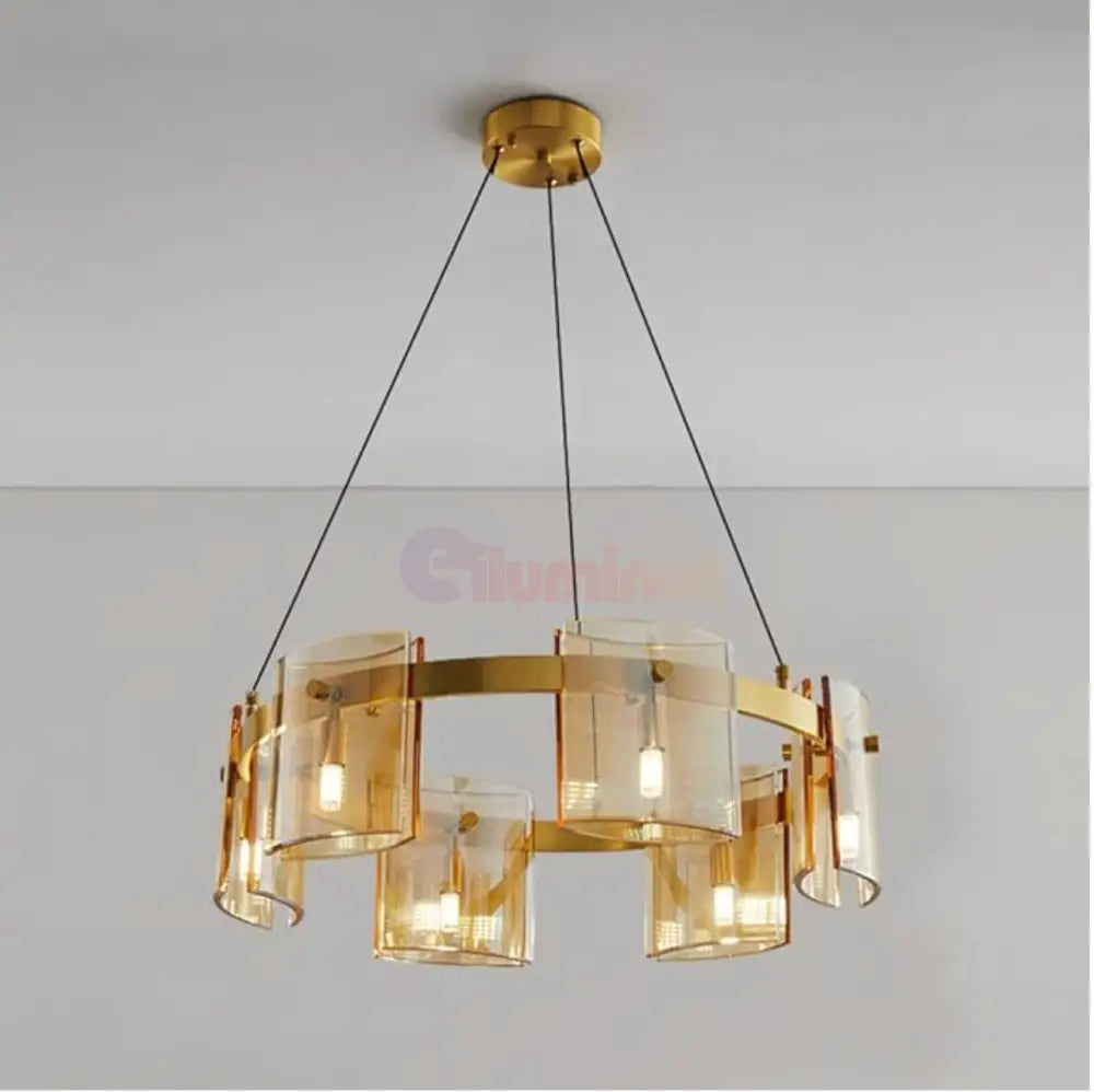 Lustra LED Suspendata Faye G9X6 Modern Gold Glass AURIE / SUSPENDATA Chandeliers Crystal