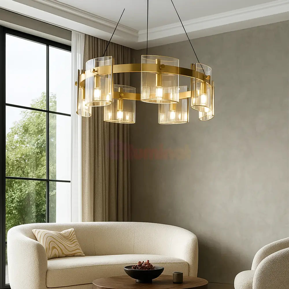 Lustra LED Suspendata Faye G9X6 Modern Gold Glass AURIE / SUSPENDATA Chandeliers Crystal