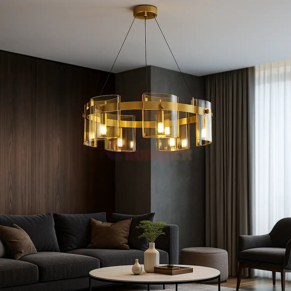 Lustra LED Suspendata Faye G9X6 Modern Gold Glass AURIE / SUSPENDATA Chandeliers Crystal