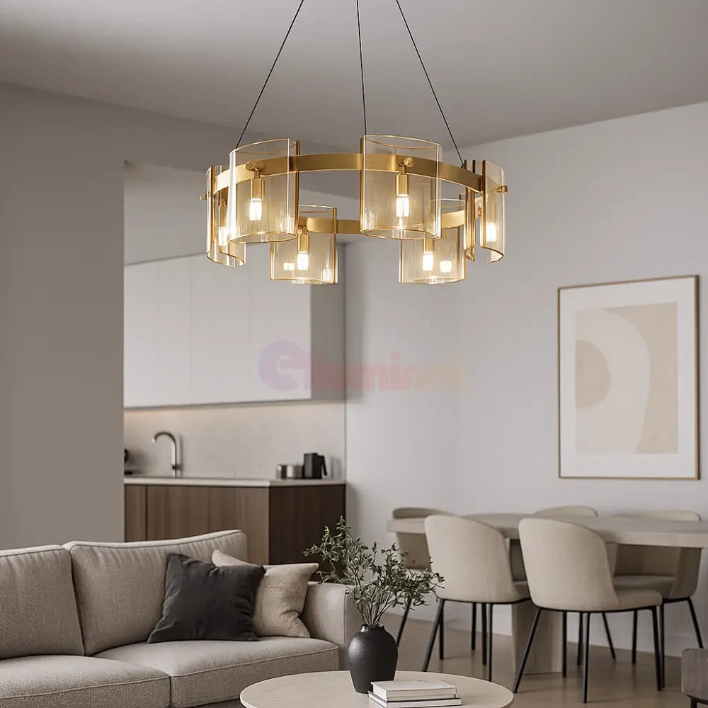 Lustra LED Suspendata Faye G9X6 Modern Gold Glass AURIE / SUSPENDATA Chandeliers Crystal