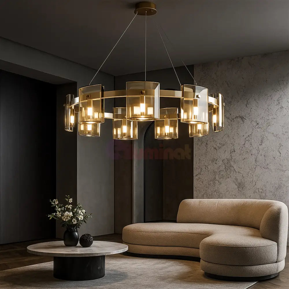 Lustra LED Suspendata Faye G9X9 Modern Gold Glass AURIE / SUSPENDATA Chandeliers Crystal