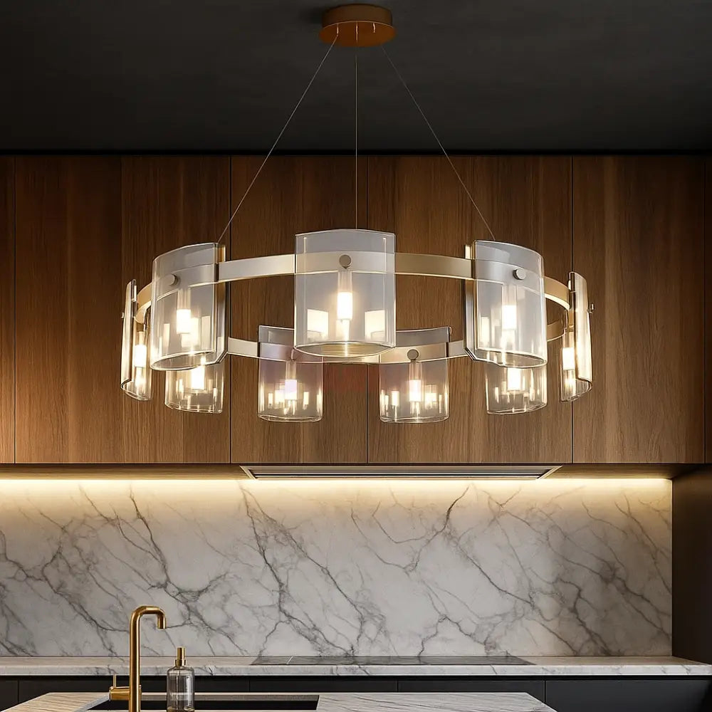 Lustra LED Suspendata Faye G9X9 Modern Gold Glass AURIE / SUSPENDATA Chandeliers Crystal