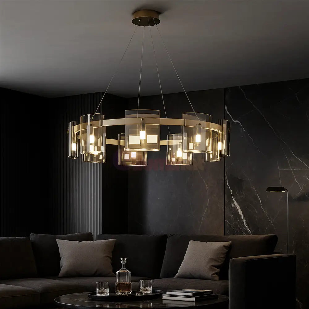 Lustra LED Suspendata Faye G9X9 Modern Gold Glass AURIE / SUSPENDATA Chandeliers Crystal