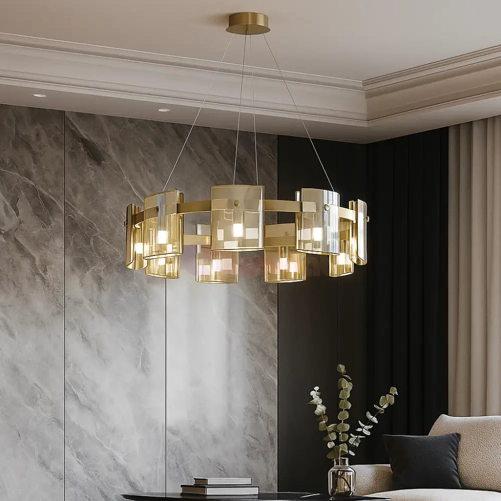 Lustra LED Suspendata Faye G9X9 Modern Gold Glass AURIE / SUSPENDATA Chandeliers Crystal