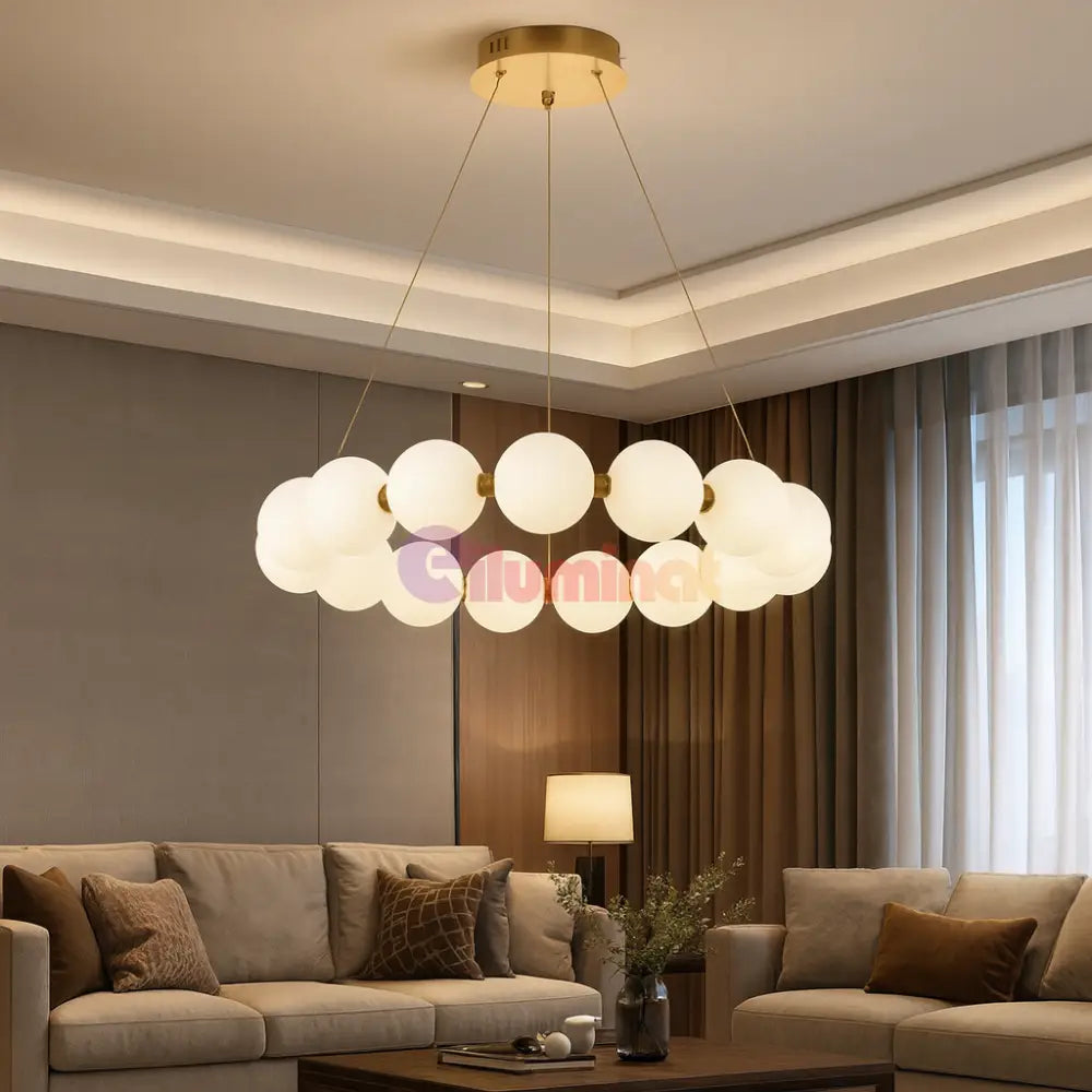 Lustra LED Suspendata Gold PEARL Echivalent 500W Telecomanda AURIE / ABAJUR Chandeliers