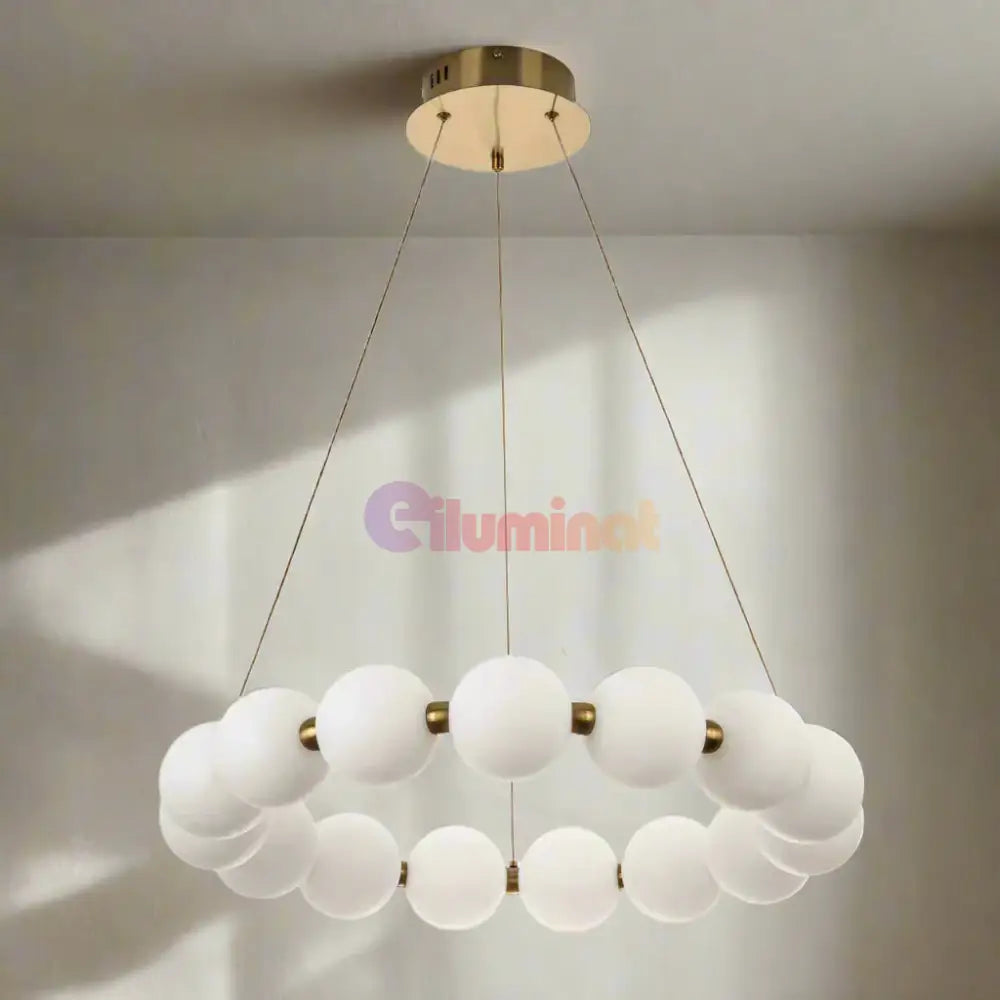 Lustra LED Suspendata Gold PEARL Echivalent 500W Telecomanda AURIE / ABAJUR Chandeliers