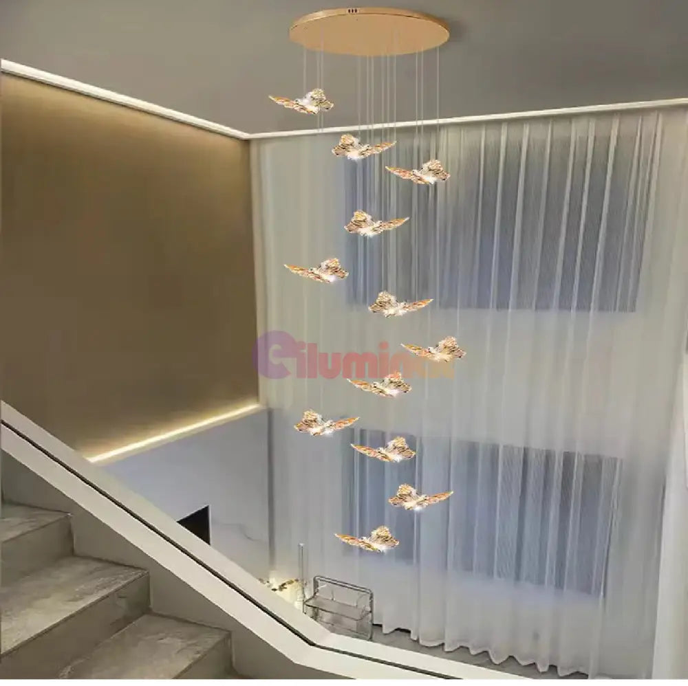 Lustra LED Suspendata Golden Butterfly 12 Elemente Echivalent 220W Telecomanda AURIE / SUSPENDATE Chandeliers