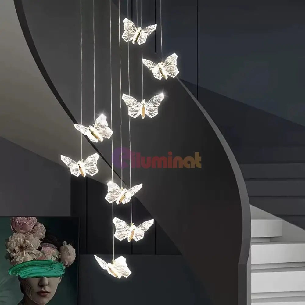 Lustra LED Suspendata Golden Butterfly 8 Elemente Echivalent 150W Telecomanda AURIE / SUSPENDATE Chandeliers