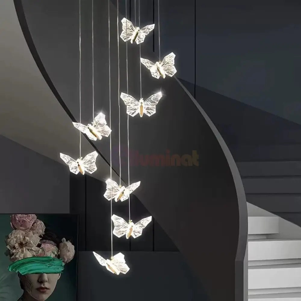 Lustra LED Suspendata Golden Butterfly 8 Elemente Echivalent 150W Telecomanda AURIE / SUSPENDATE Chandeliers