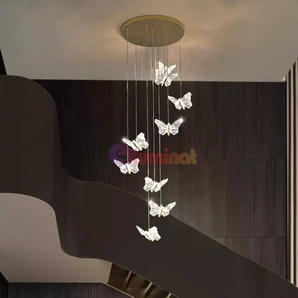 Lustra LED Suspendata Golden Butterfly 8 Elemente Echivalent 150W Telecomanda AURIE / SUSPENDATE Chandeliers