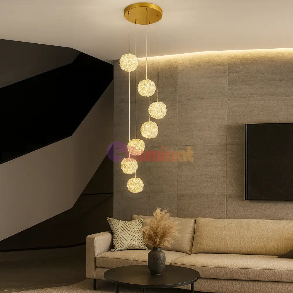 Lustra LED Suspendata Golden Sponge Deluxe 7 Elemente Echivalent 800W AURIE / SUSPENDATE Chandeliers