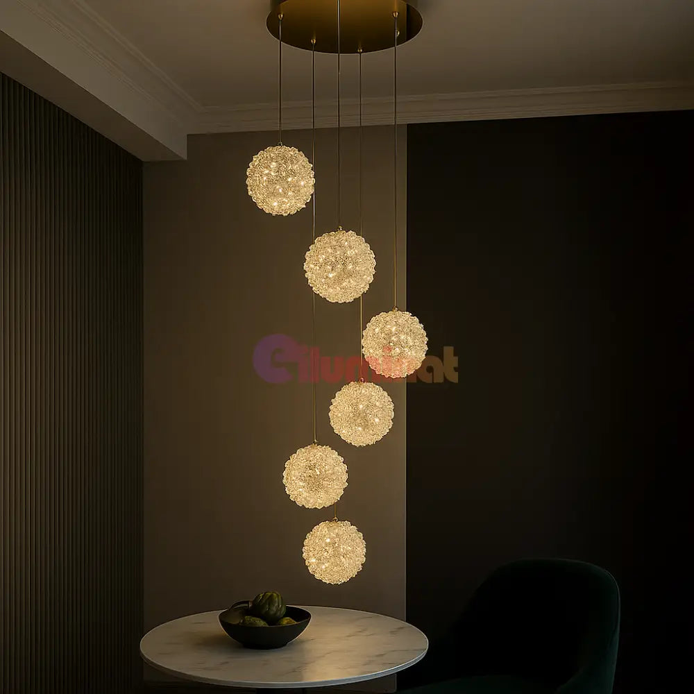 Lustra LED Suspendata Golden Sponge Deluxe 7 Elemente Echivalent 800W AURIE / SUSPENDATE Chandeliers