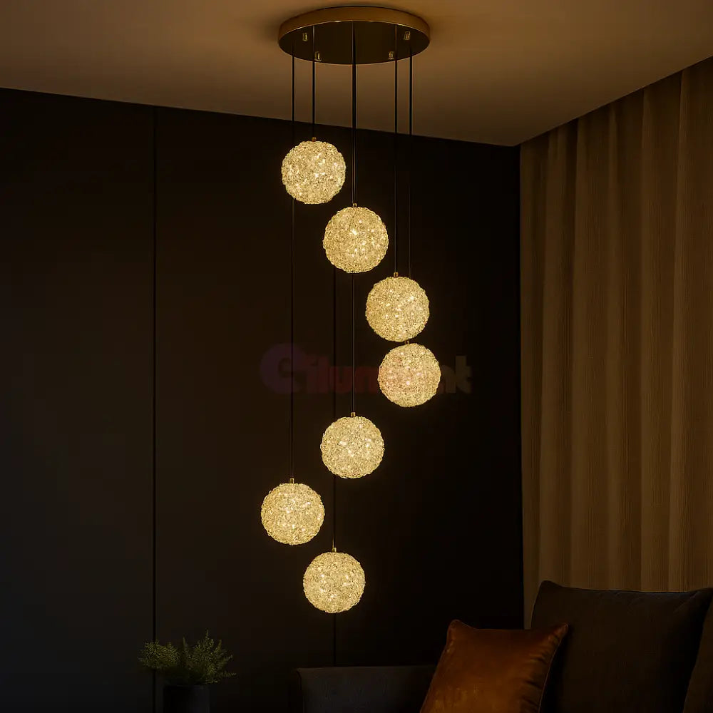 Lustra LED Suspendata Golden Sponge Deluxe 7 Elemente Echivalent 800W AURIE / SUSPENDATE Chandeliers