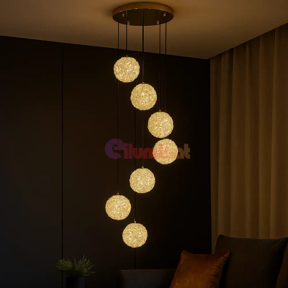 Lustra LED Suspendata Golden Sponge Deluxe 7 Elemente Echivalent 800W AURIE / SUSPENDATE Chandeliers