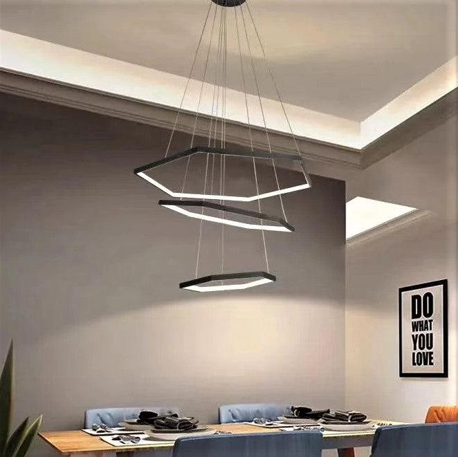 Lustra Led 120W Hexagon Black 3 Segmente Lighting Fixtures