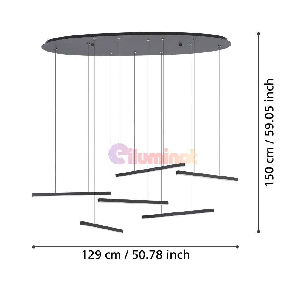 Lustra LED Suspendata Lines Black Echivalent 600W Eglo 39915 NEAGRA / SUSPENDATE Chandeliers