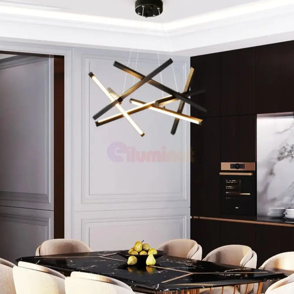 Lustra Led Suspendata Linnes Black Telecomanda Echivalent 500W Lighting Fixtures