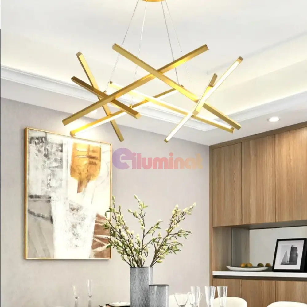 Lustra Led Suspendata Linnes Gold Telecomanda Echivalent 500W Lighting Fixtures