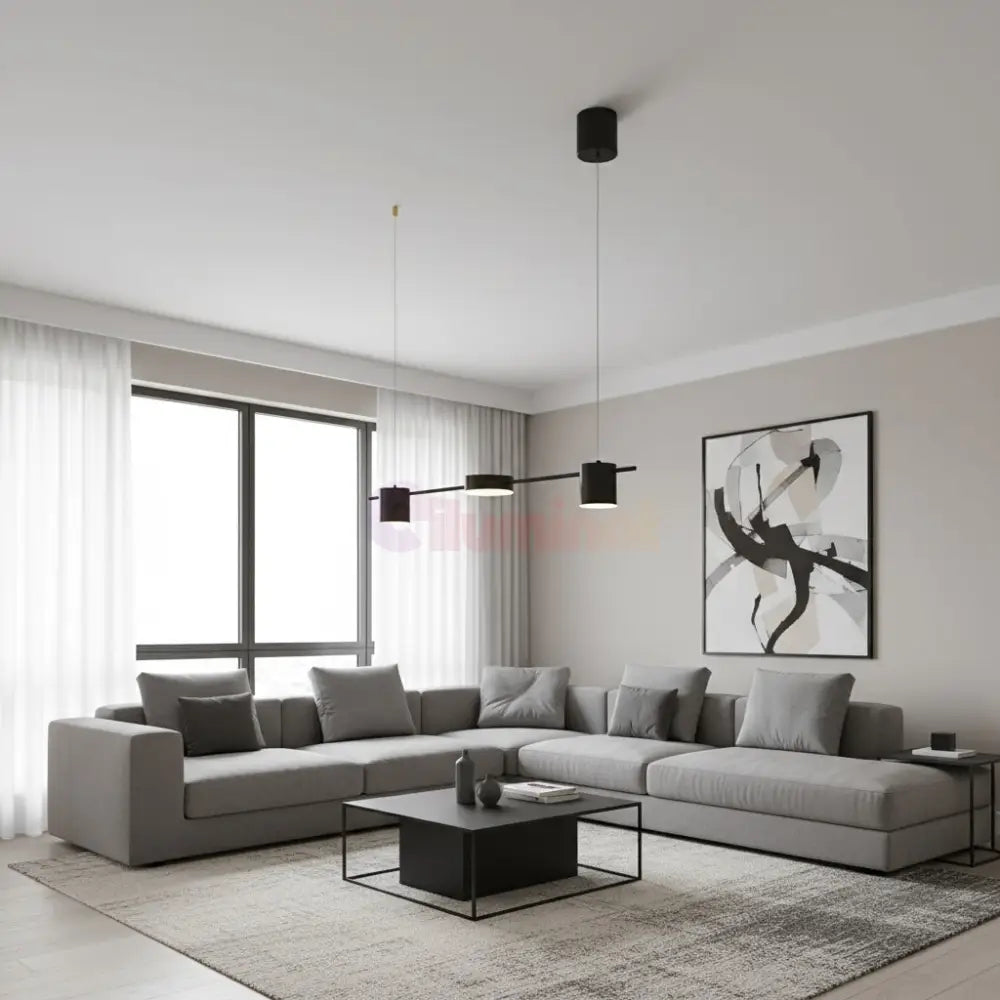 Lustra LED Suspendata Nordic Style Black Echivalent 200W Telecomanda Lighting Fixtures