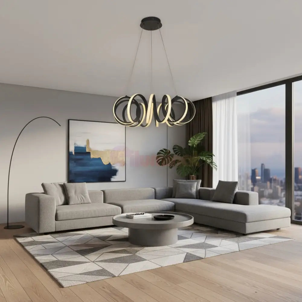 Lustra LED Suspendata POVRA Black Echivalent 300W Telecomanda led ceiling light