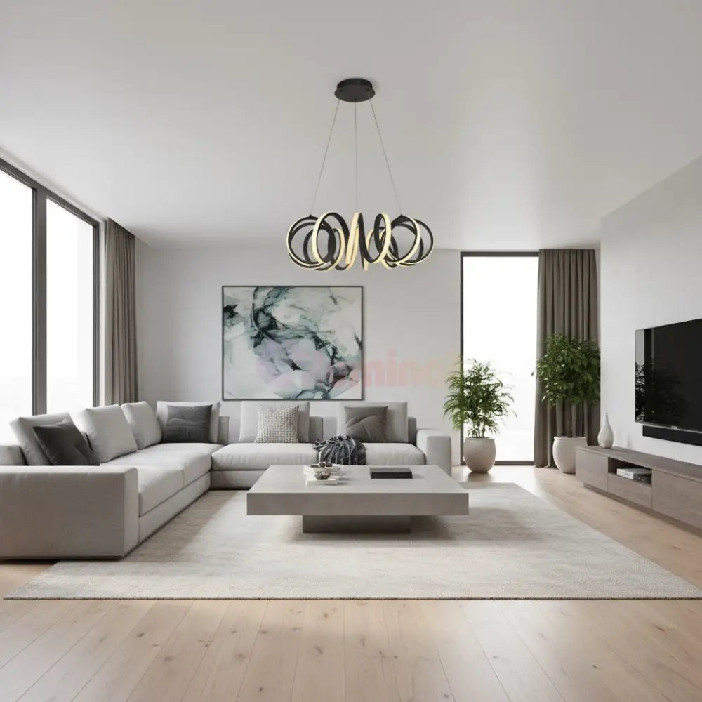 Lustra LED Suspendata POVRA Black Echivalent 300W Telecomanda led ceiling light