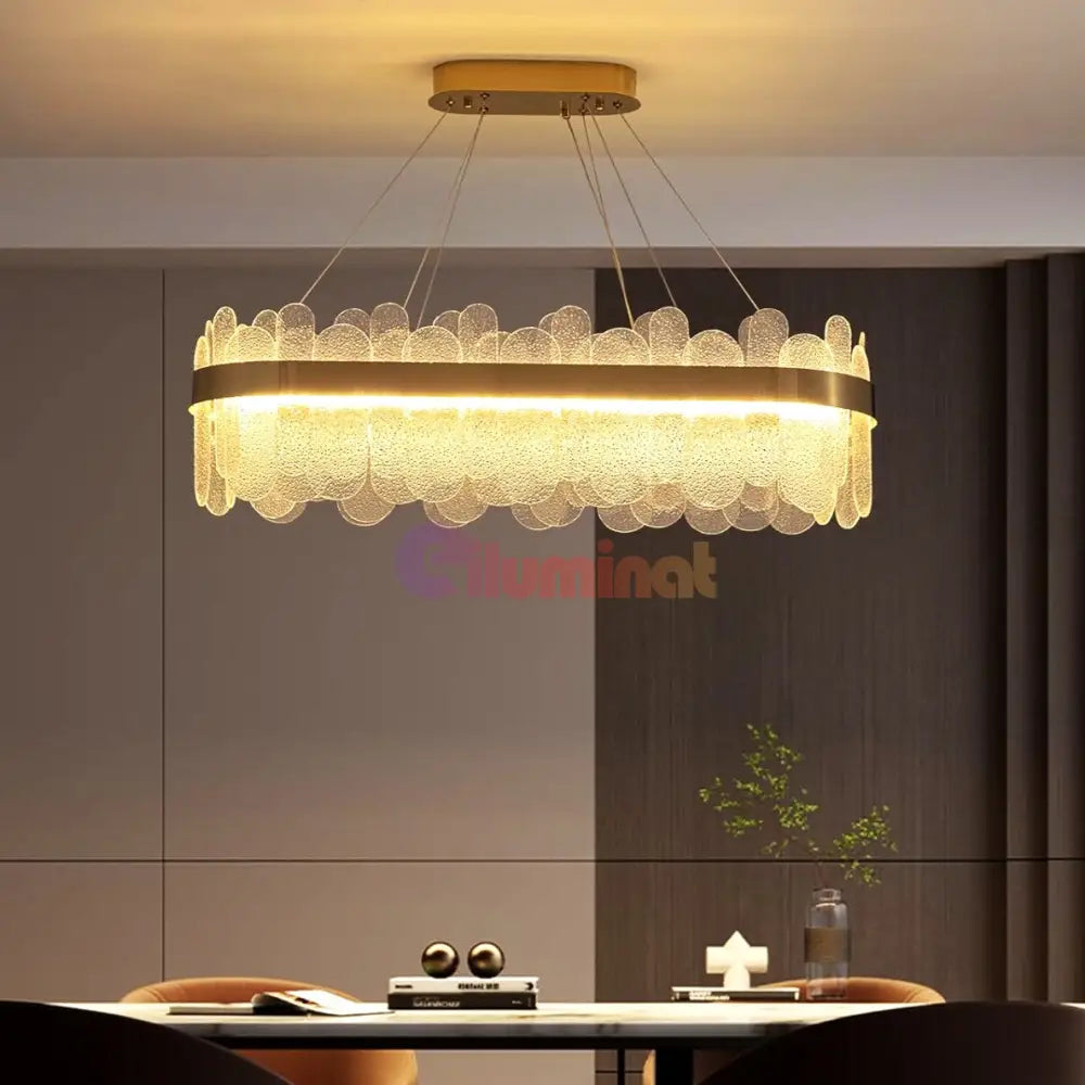 Lustra Led Suspendata Queen Gold Cristal 80X30Cm Ceiling Light Fixtures