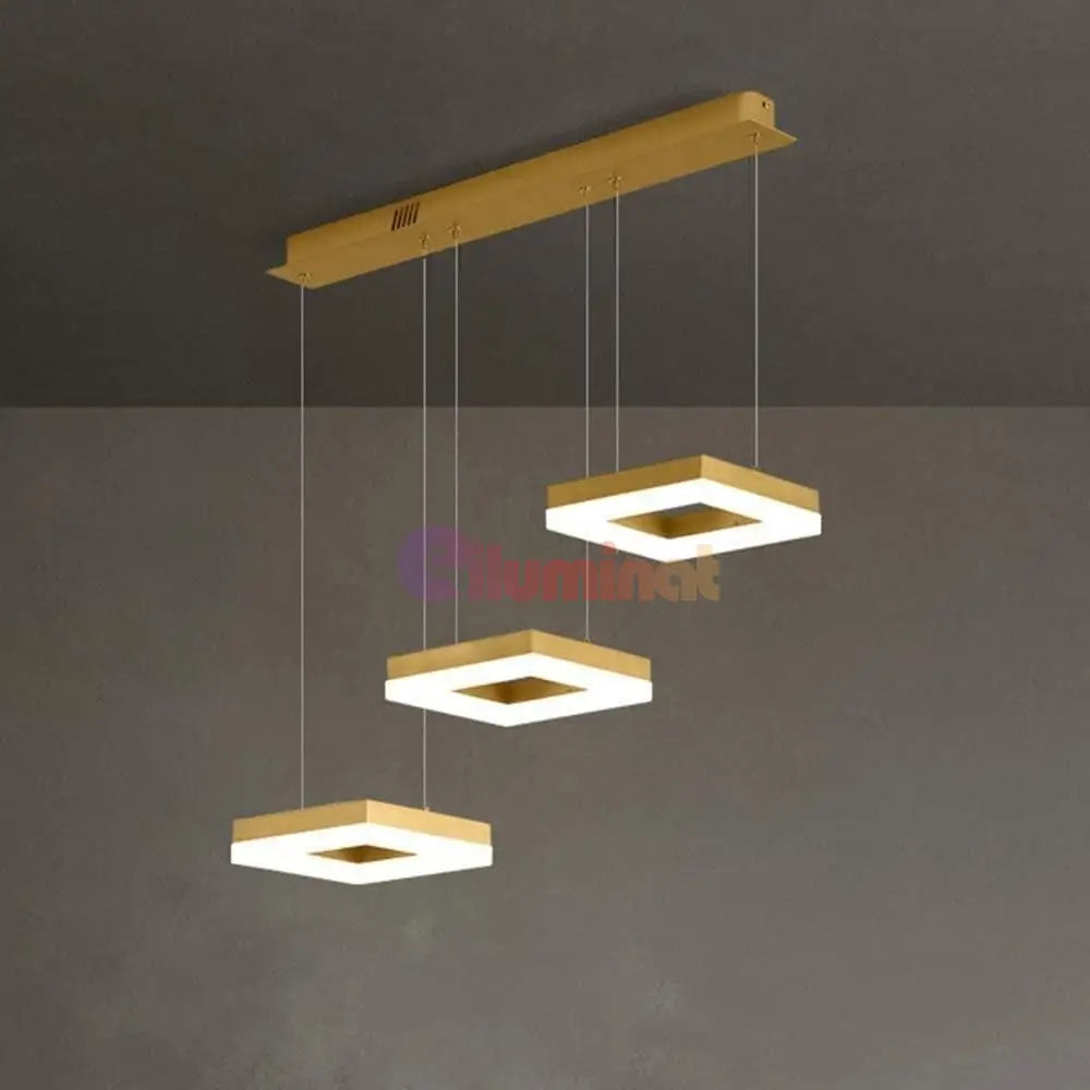Lustra Led Suspendata Squares Auriu Echivalent 400W Telecomanda Lighting Fixtures