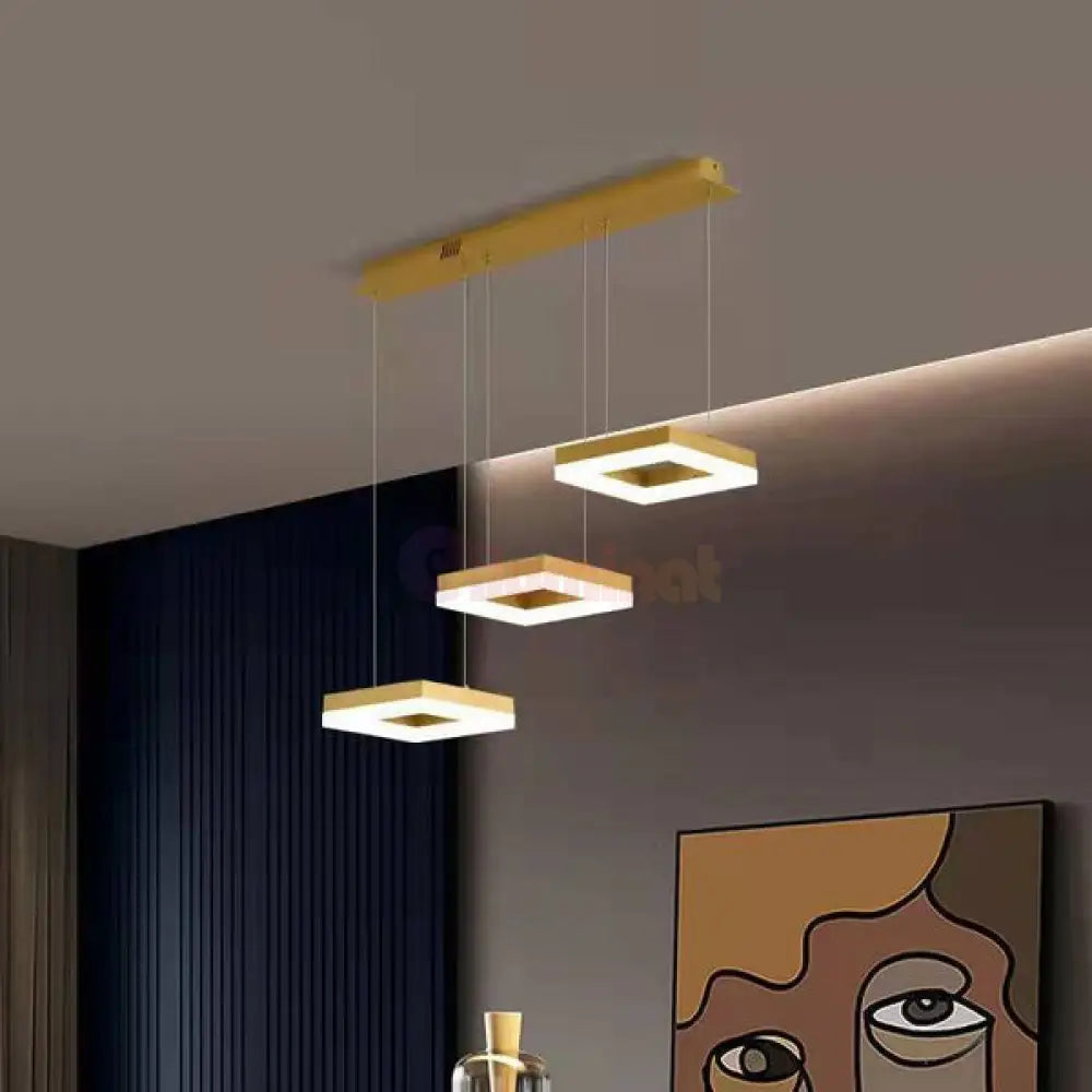 Lustra Led 96W Suspendata Square Auriu Telecomanda Lighting Fixtures