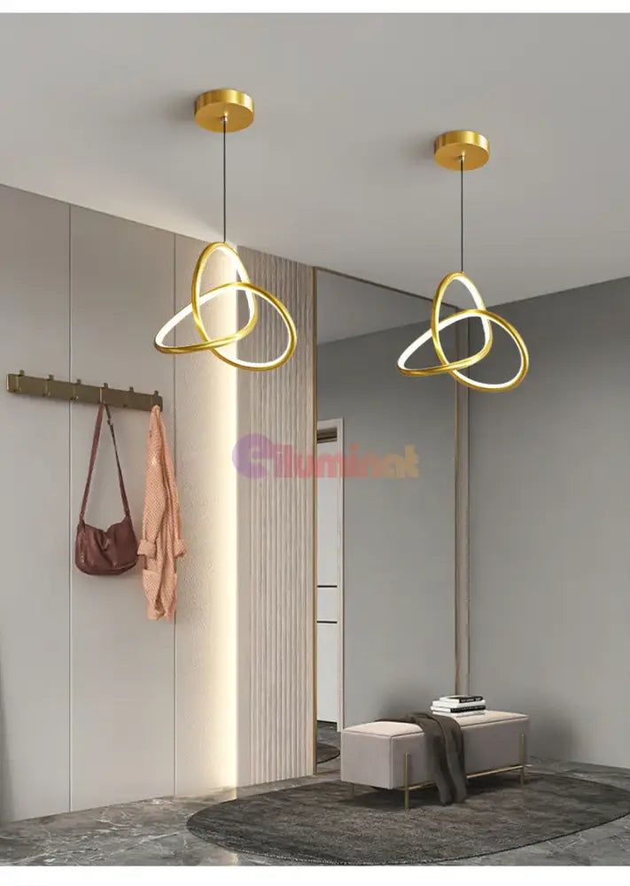 Lustra Led Suspendata 20W Tworings Gold 3 Functii Led Ceiling Light