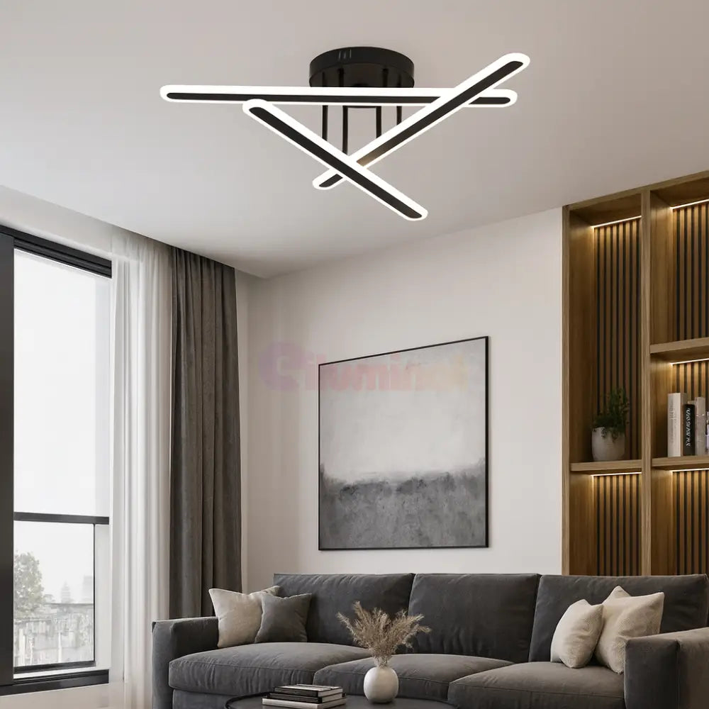 Lustra LED Tenzo Neagra 3 Linii Echivalent 400W Telecomanda NEAGRA / 50CM / MINIMALIST DESIGN Lighting Fixtures