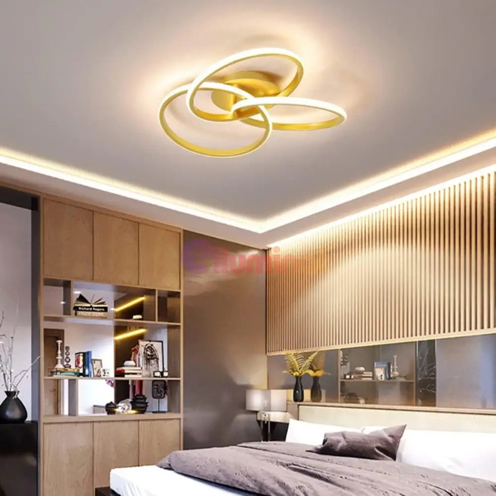 Lustra Led Three Rings Gold Echivalent 400W Cu Telecomanda Lighting Fixtures