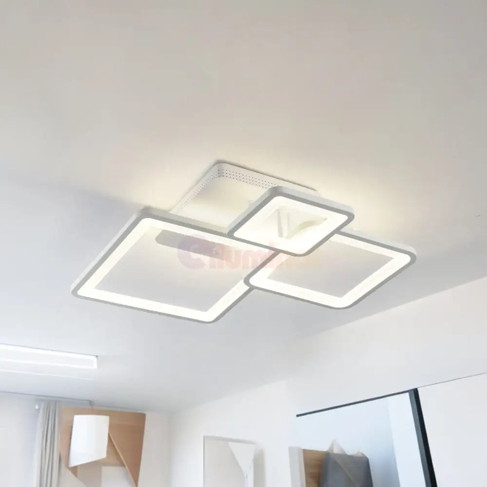 Lustra Led Three Square Alb Echivalent 400W Telecomanda Lighting Fixtures
