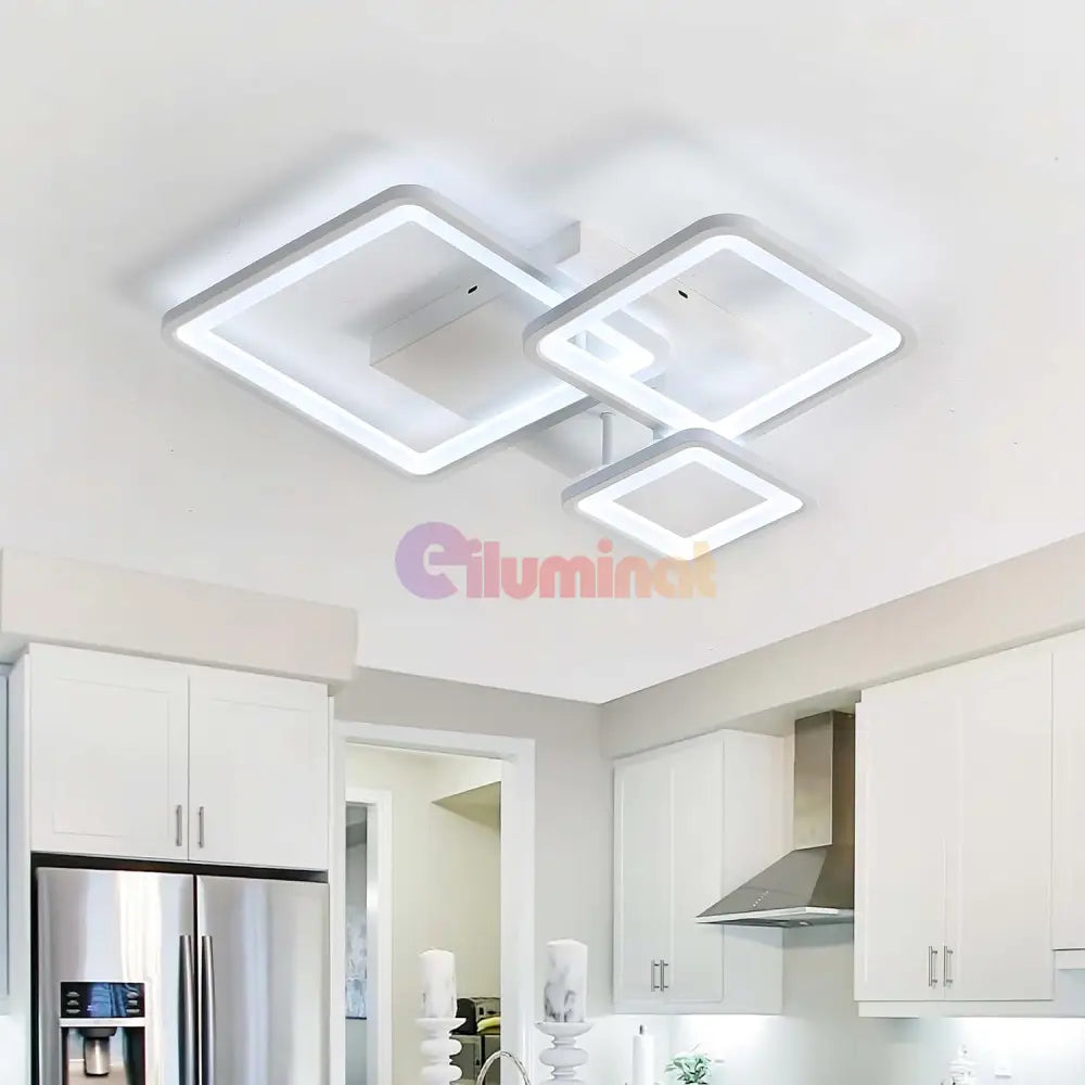 Lustra Led Three Square Alb Echivalent 400W Telecomanda Lighting Fixtures