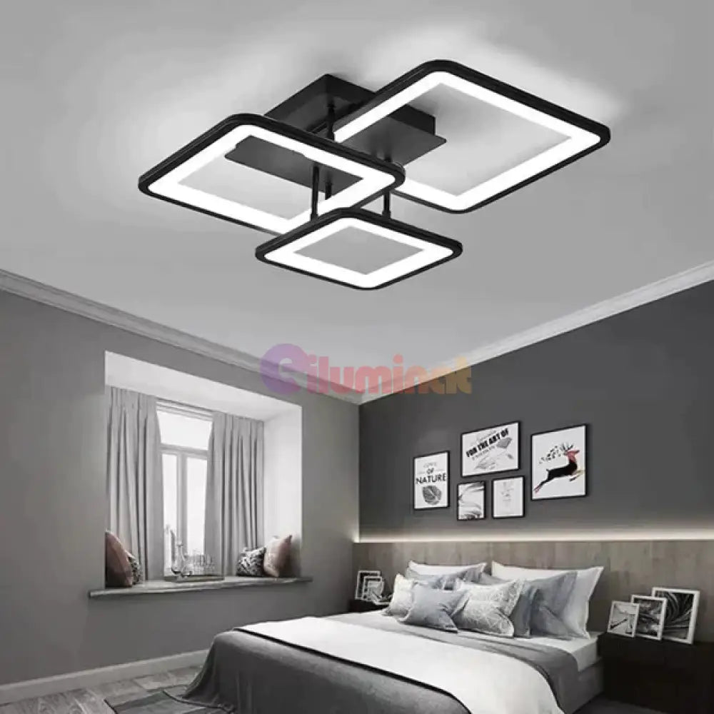Lustra Led Three Square Black Echivalent 400W Telecomanda Lighting Fixtures
