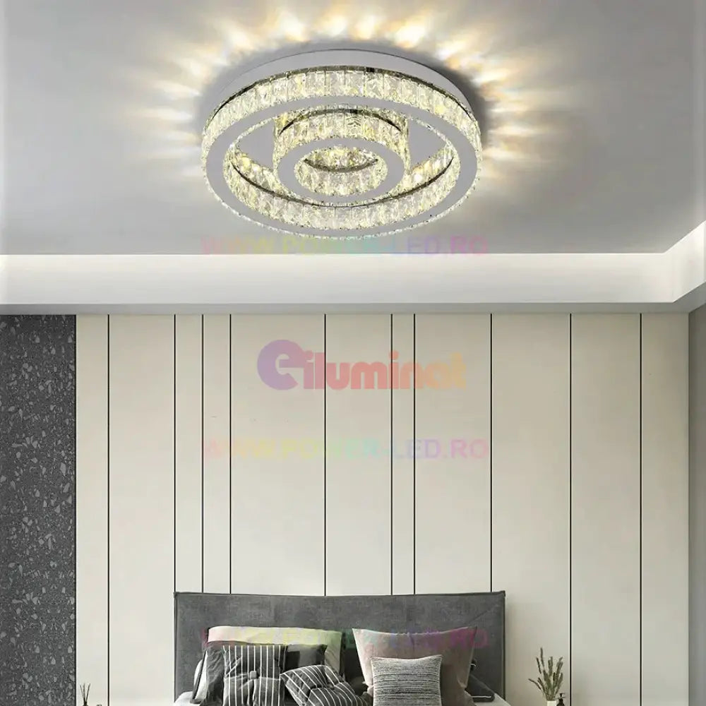 Lustra Led 84W Two Circle Cristal Telecomanda Lighting Fixtures