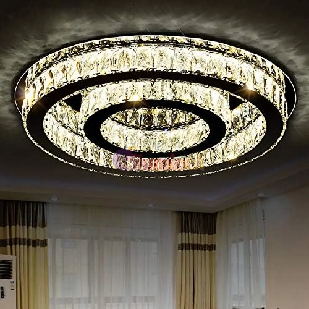 Lustra LED TWO CIRCLE Cristal Echivalent 500W Telecomanda CHROME / 50CM / CRISTAL Lighting Fixtures