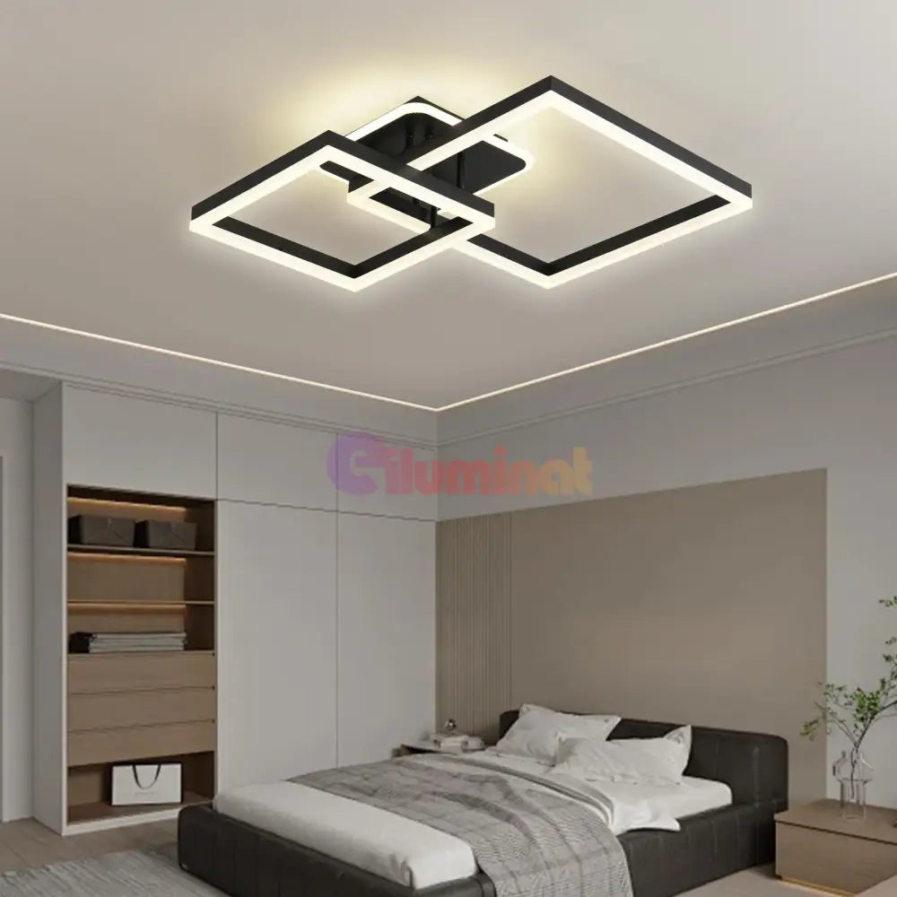 Lustra Led Two Square Black Echivalent 600W Telecomanda Lighting Fixtures