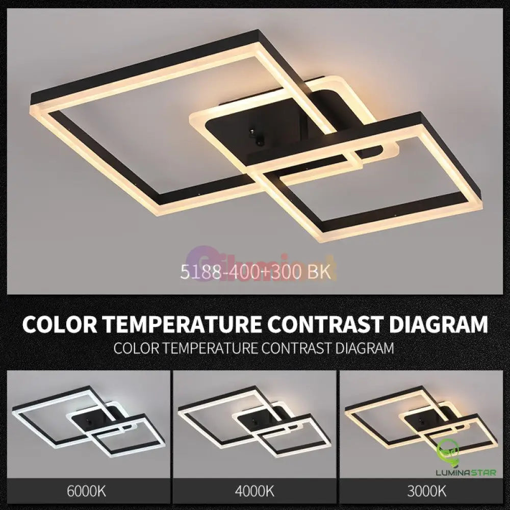 Lustra Led 160W Two Square Design Black Telecomanda Lighting Fixtures