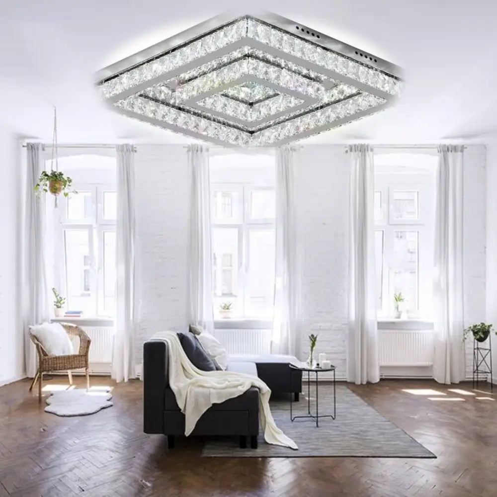 Lustra Led 112W Two Square Cristal Telecomanda Chandeliers Crystal