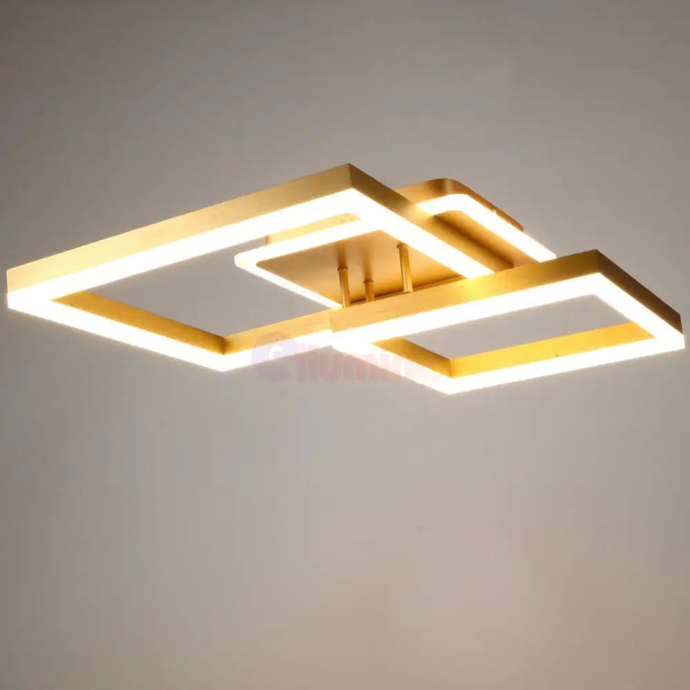 Lustra Led Two Square Gold Echivalent 600W Telecomanda Lighting Fixtures