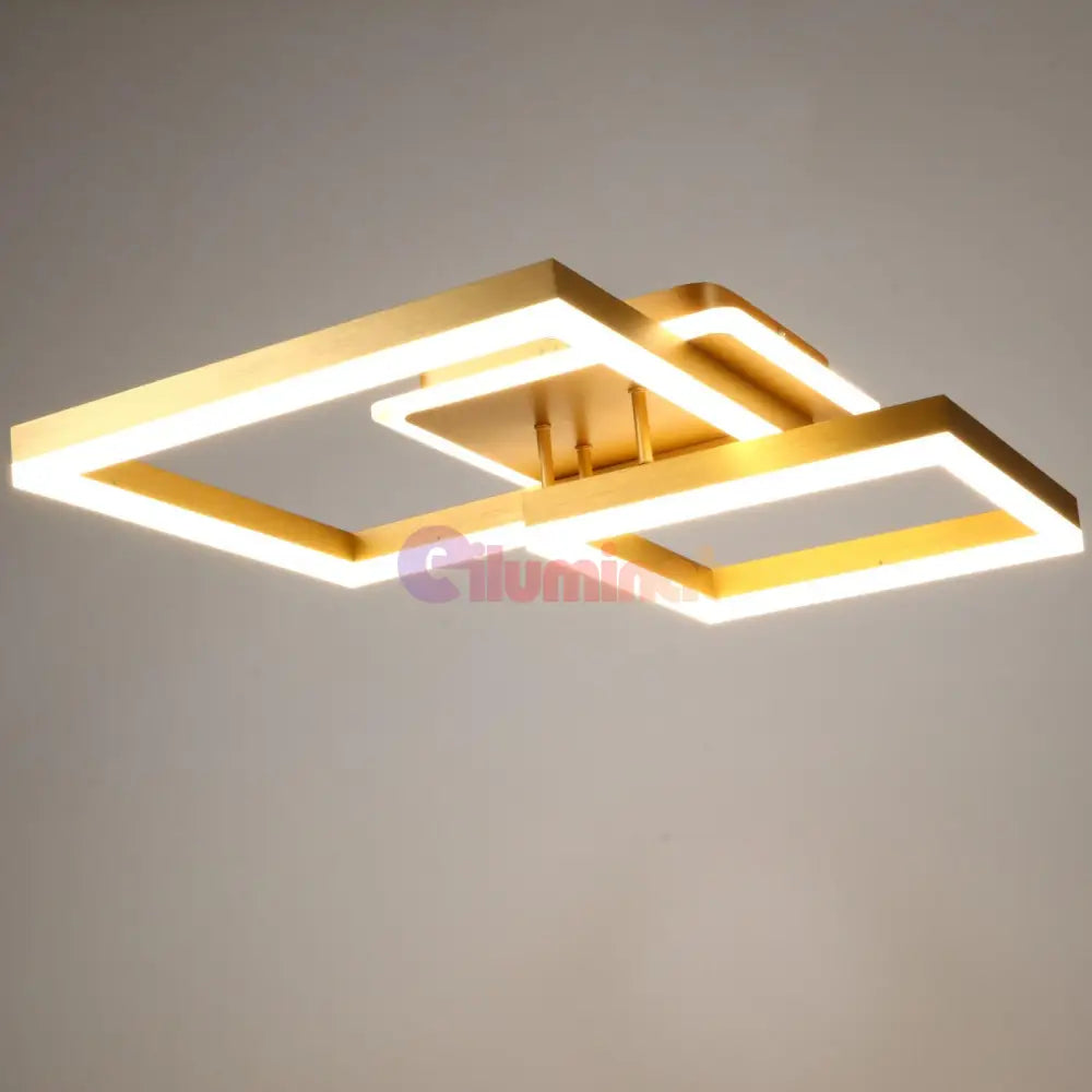Lustra Led Two Square Gold Echivalent 600W Telecomanda Lighting Fixtures