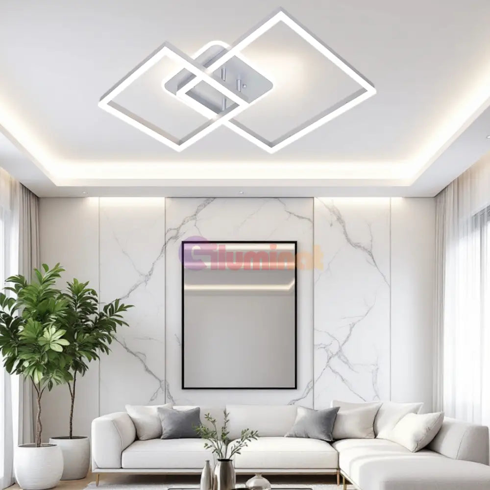 Lustra LED TWO SQUARE SILVER Echivalent 600W Telecomanda SILVER / SQUARE DESIGN Lighting Fixtures