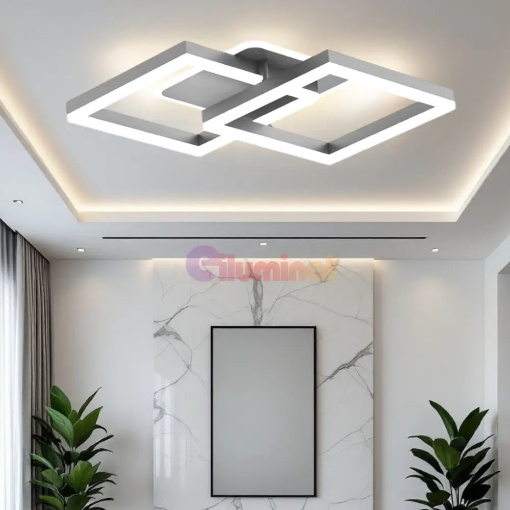 Lustra LED TWO SQUARE SILVER Echivalent 600W Telecomanda SILVER / SQUARE DESIGN Lighting Fixtures