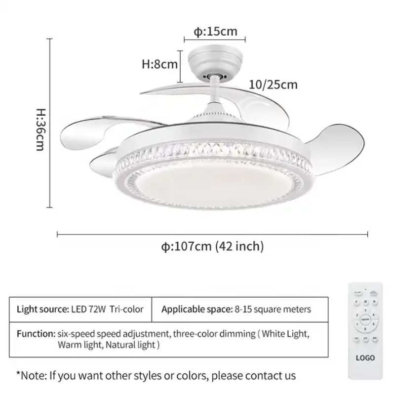 Lustra LED Ventilator 120W Pale Pliabile Cu Telecomanda