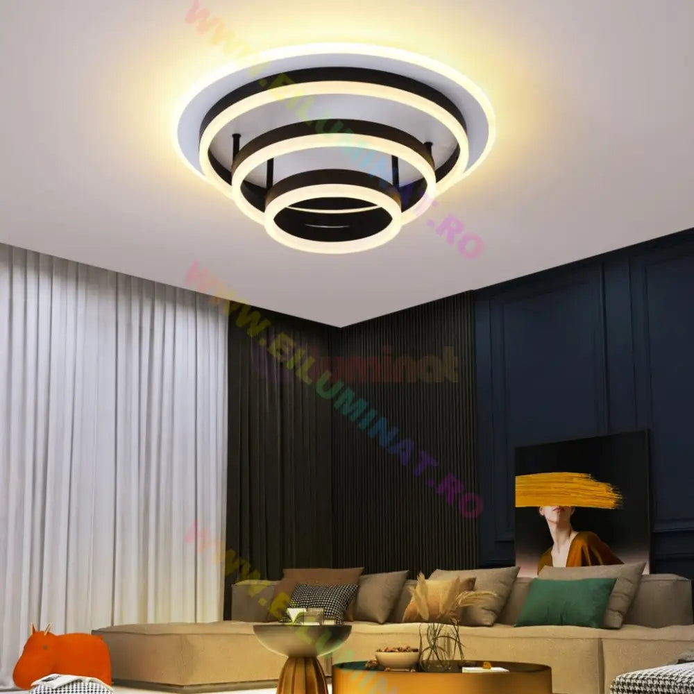 Lustra Led Vulcano Ring Black Echivalent 800W Telecomanda Lighting Fixtures