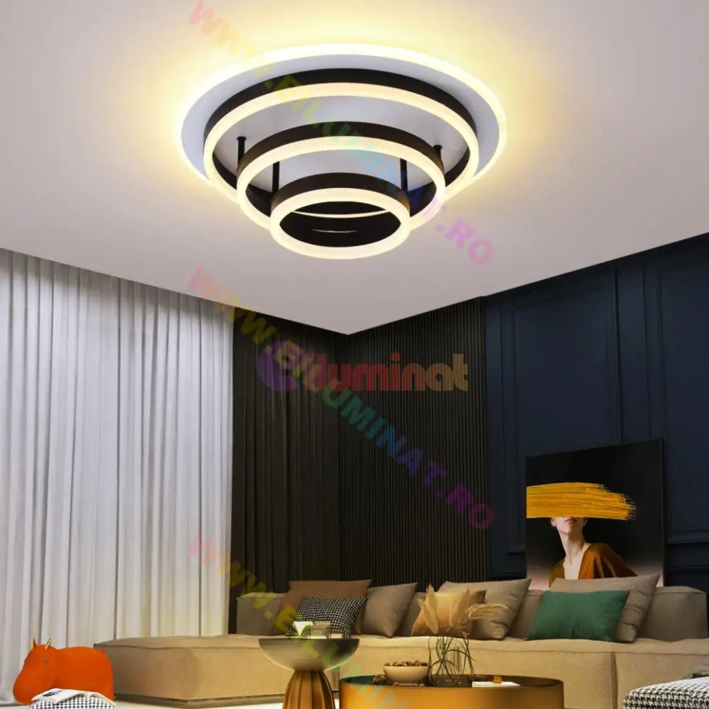 Lustra Led Vulcano Ring Black Echivalent 800W Telecomanda Lighting Fixtures