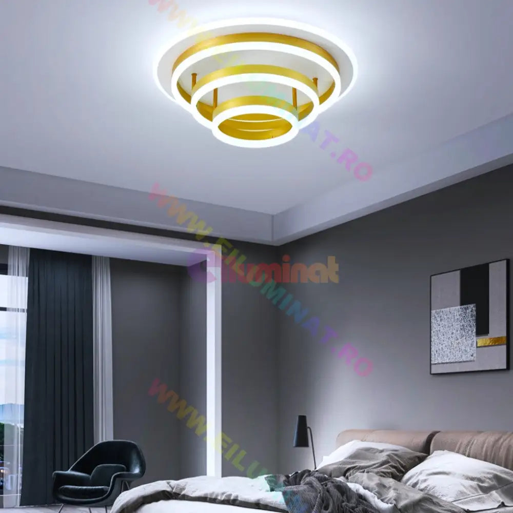 Lustra Led Vulcano Ring Gold Echivalent 800W Telecomanda Lighting Fixtures