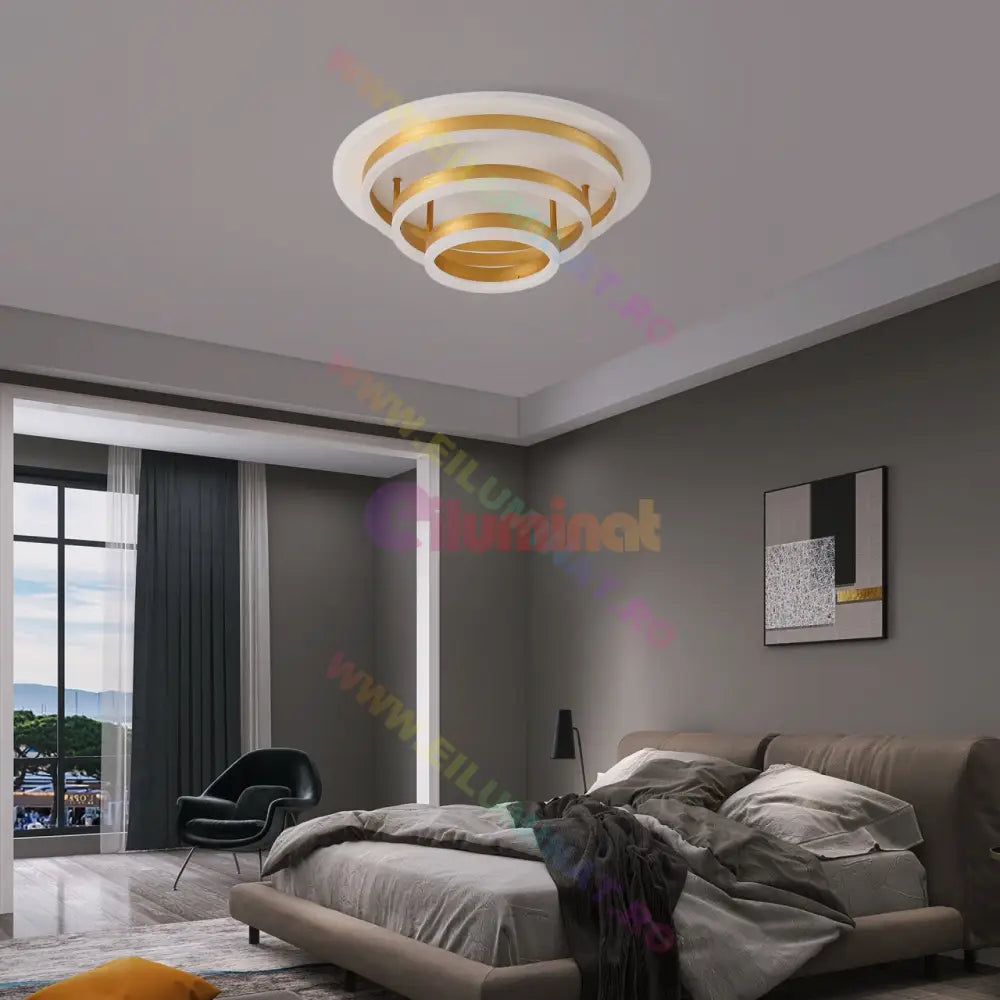 Lustra Led Vulcano Ring Gold Echivalent 800W Telecomanda Lighting Fixtures