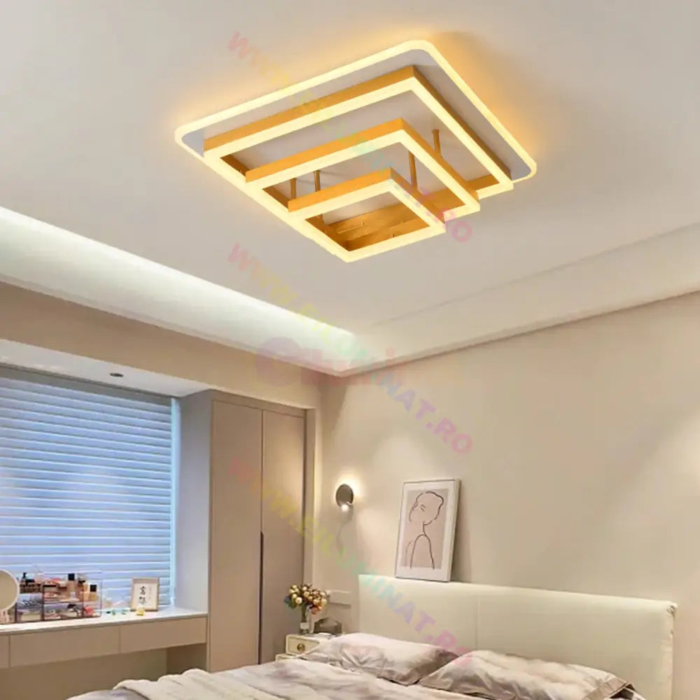 Lustra Led Vulcano Square Gold Echivalent 1000W Telecomanda Lighting Fixtures