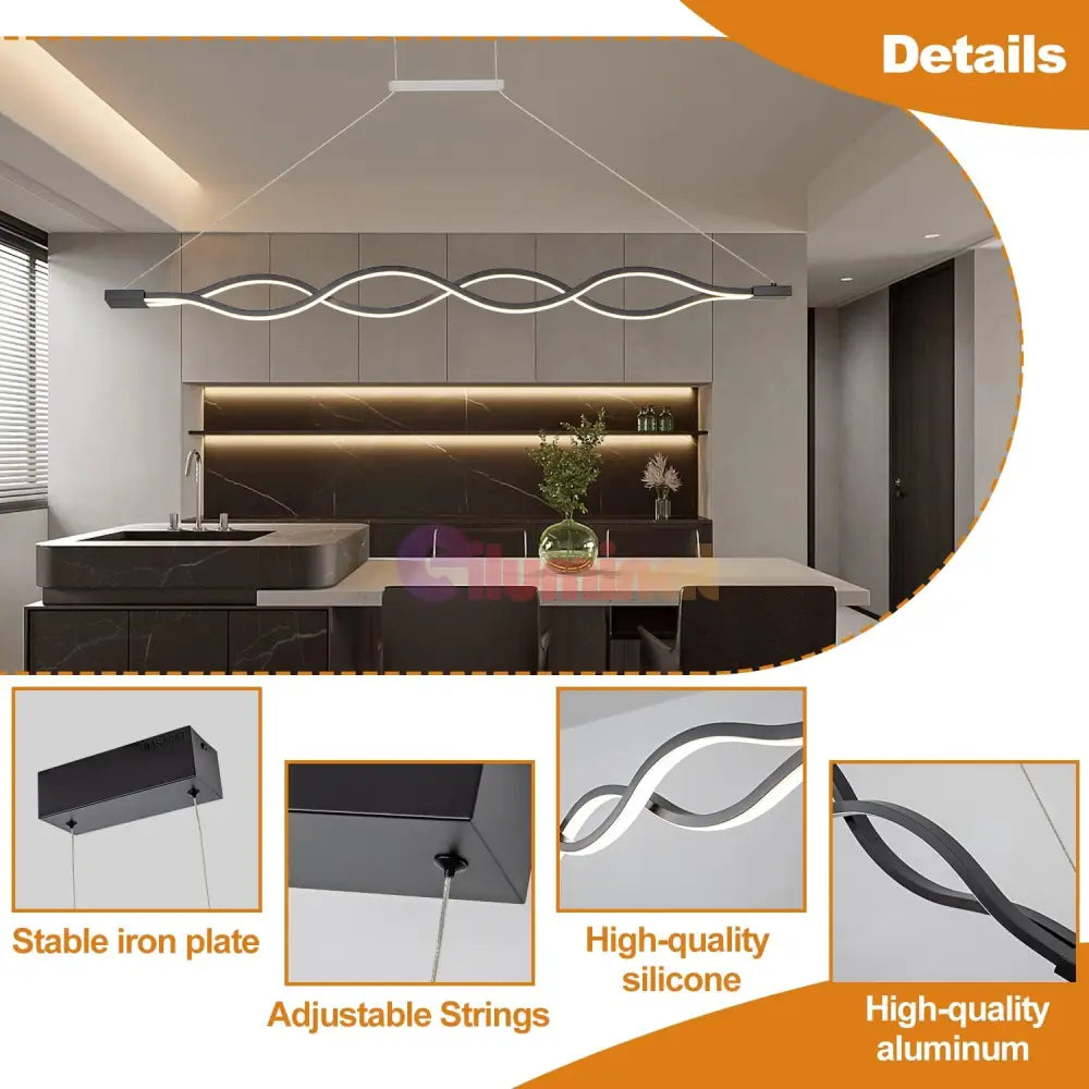 Lustra LED Waves Black Echivalent 800W Telecomanda NEAGRA / 100CM / SUSPENDATE Lighting Fixtures